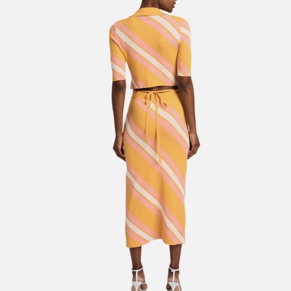 DEREK LAM 10 CROSBY "Aurelia" Waist Tie Open Back Stripe Button Knit Midi SZ M - Picture 3 of 16